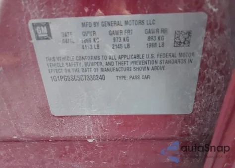 2012 Chevrolet Cruze 2Lt from USA, damaged, VIN 1G1PG5SC5C7338240